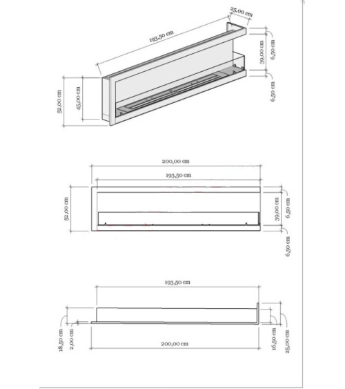 Cheminée BIOETHANOL MURALE 200 CM coin droit