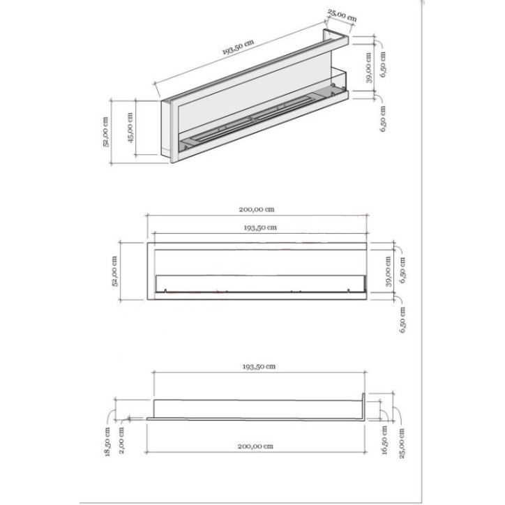 Cheminée BIOETHANOL MURALE 200 CM coin droit Cheminée BIOETHANOL MURALE 200 CM coin droit