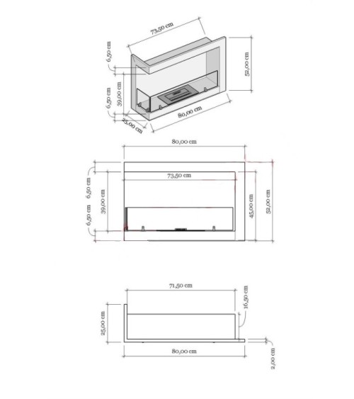 Cheminée BIOETHANOL MURALE 80 CM coin gauche