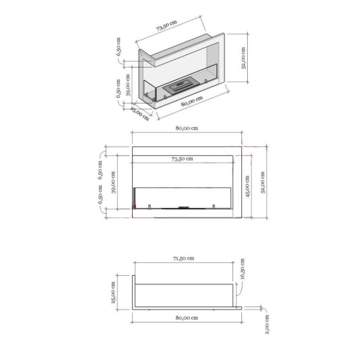 Cheminée BIOETHANOL MURALE 80 CM coin gauche Cheminée BIOETHANOL MURALE 80 CM coin gauche