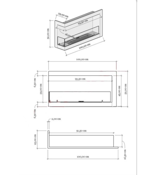 Cheminée BIOETHANOL MURALE 100 CM coin gauche