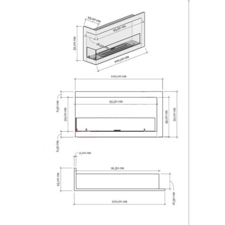 Cheminée BIOETHANOL MURALE 100 CM coin gauche Cheminée BIOETHANOL MURALE 100 CM coin gauche