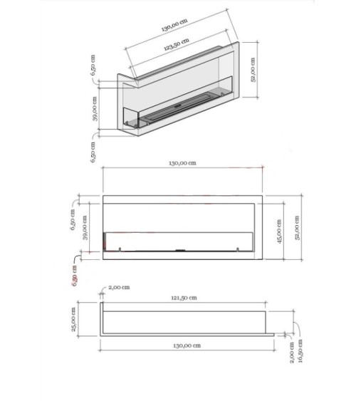Cheminée BIOETHANOL MURALE 130 CM coin gauche