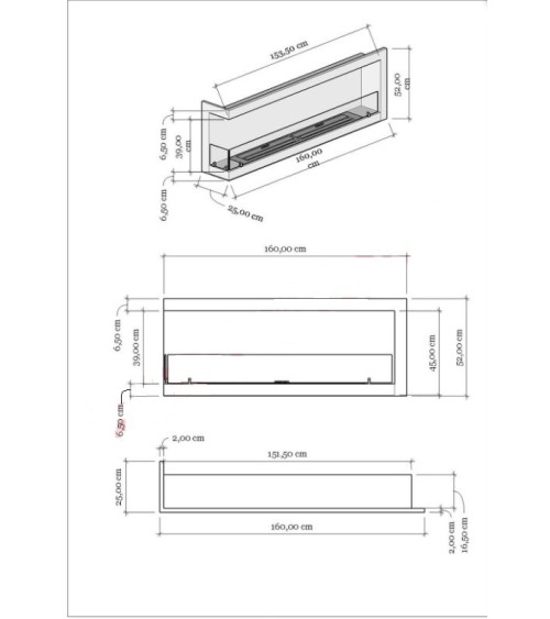 Cheminée BIOETHANOL MURALE 160 CM coin gauche