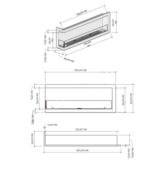 Cheminée BIOETHANOL MURALE 200 CM coin gauche