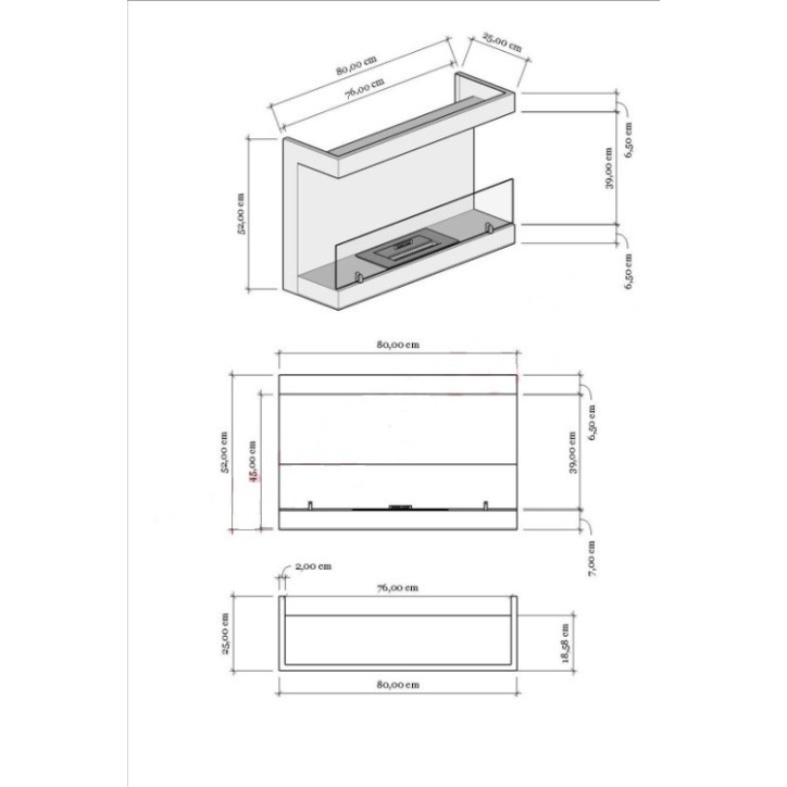 Cheminée BIOETHANOL MURALE 80 CM double ouverture latérale Cheminée BIOETHANOL MURALE 80 CM double ouverture latérale