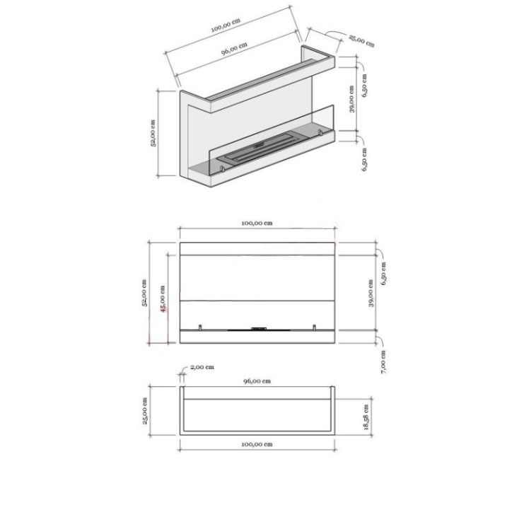 Cheminée BIOETHANOL MURALE 100 CM double ouverture latérale Cheminée BIOETHANOL MURALE 100 CM double ouverture latérale