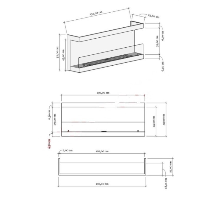 Cheminée BIOETHANOL MURALE 130 CM double ouverture latérale Cheminée BIOETHANOL MURALE 130 CM double ouverture latérale