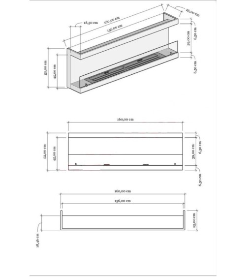 Cheminée BIOETHANOL MURALE 160 CM double ouverture latérale