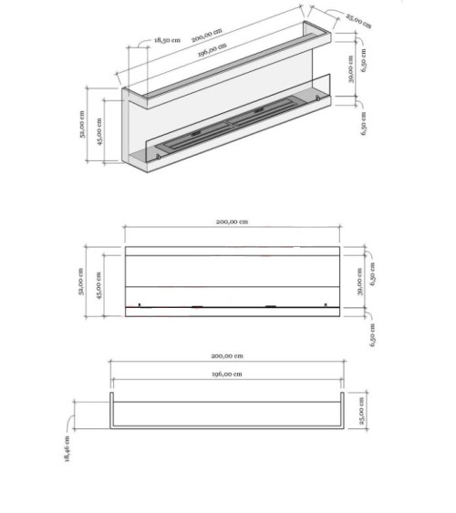 Cheminée BIOETHANOL MURALE 200 CM double ouverture latérale