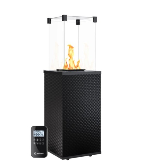 CHAUFFAGE EXTÉRIEUR GAZ PATIO MINI DE VERRE NOIR MATELASSÉ CONTRÔLE AUTOMATIQUE 8,2 KW