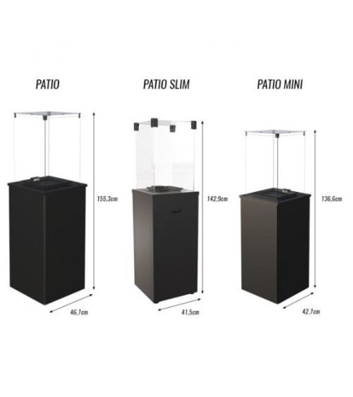 CHAUFFAGE EXTÉRIEUR GAZ PATIO MINI DE VERRE NOIR MATELASSÉ CONTRÔLE AUTOMATIQUE 8,2 KW