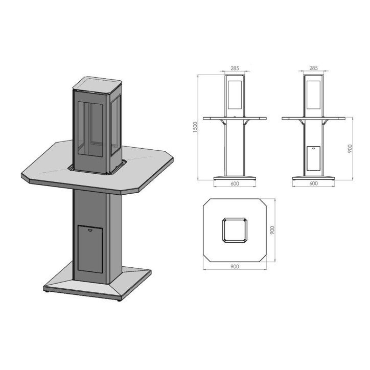 Chauffage d'extérieur ANGELES noir avec table et base
