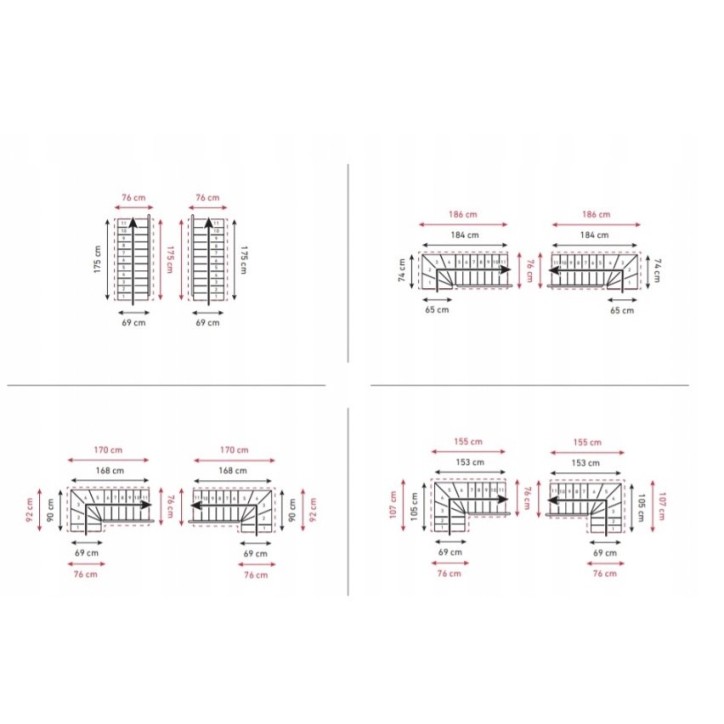 Escalier ANTHRACITE DALLAS - Hauteur à franchir 209cm à 275cm, Lx69cm