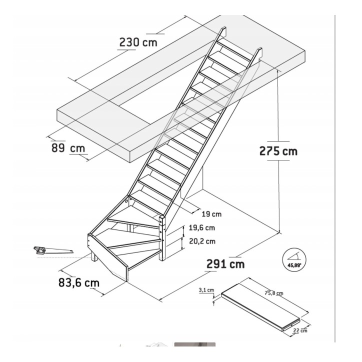 Escalier SAVOIE SLIM - Lx75,8cm