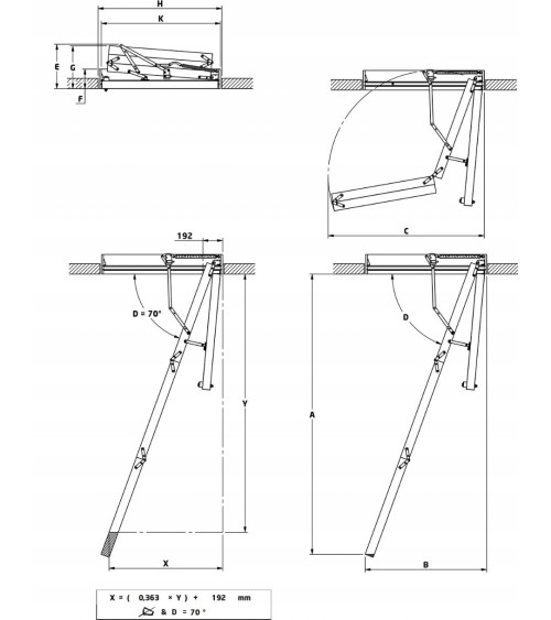 Échelle de Mansard 76 GOLD - Hauteur à franchir 250cm Lx70 cm