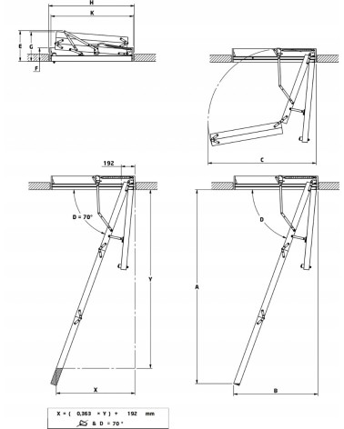 Échelle de Mansard 76 GOLD - Hauteur à franchir 250cm Lx70 cm