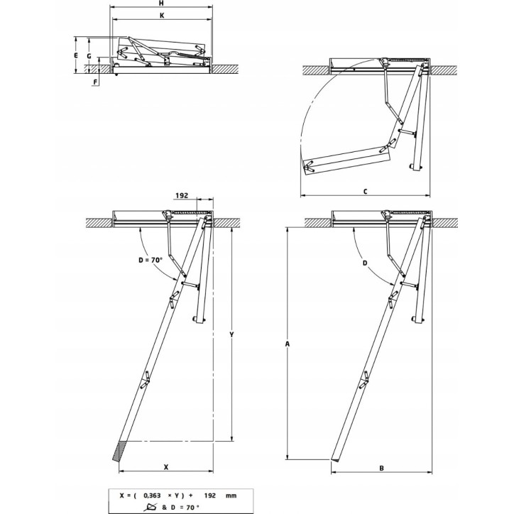 Échelle de Mansard 76 GOLD - Hauteur à franchir 250cm Lx70 cm