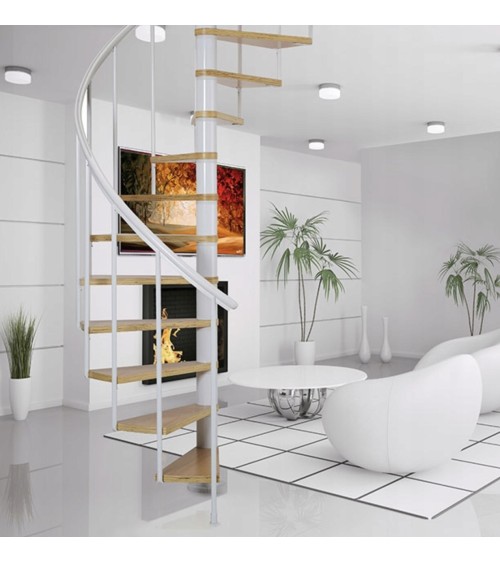 Escalier en colimaçon CALGARY blanc/hêtre - Hauteur à franchir 244,8cm à 280,8cm, Lx120 cm