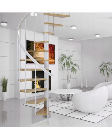 Escalier en colimaçon CALGARY blanc/hêtre - Hauteur à franchir 244,8cm à 280,8cm, Lx120 cm