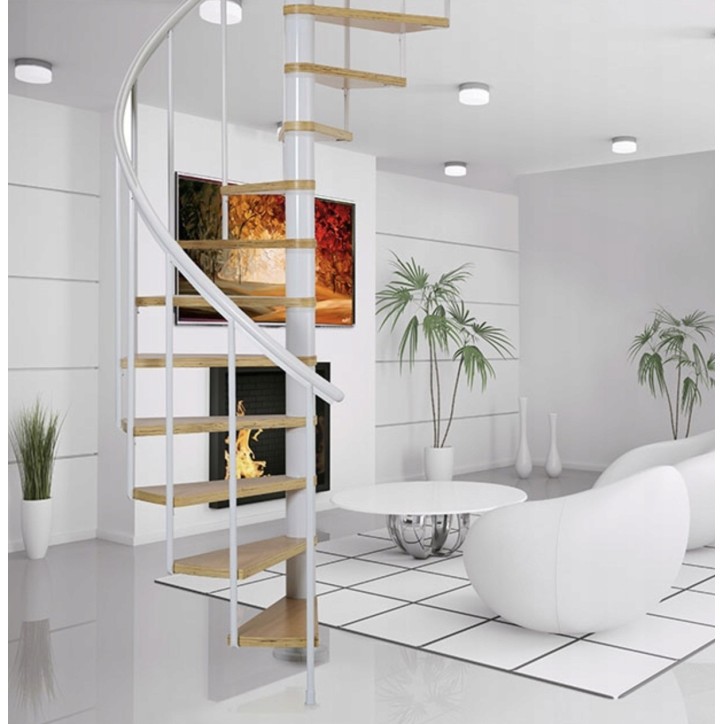 Escalier en colimaçon CALGARY blanc/hêtre - Hauteur à franchir 244,8cm à 280,8cm, Lx120 cm