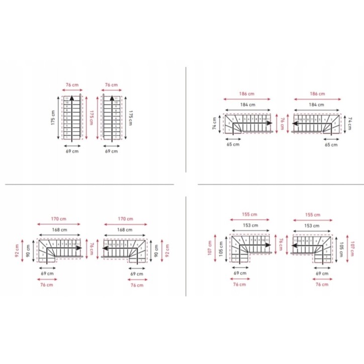 Escalier Dallas tournant - Hauteur à franchir 209cm à 275cm, Lx69cm