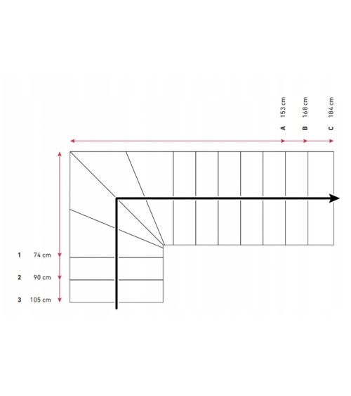 Escalier Dallas tournant - Hauteur à franchir 209cm à 275cm, Lx69cm