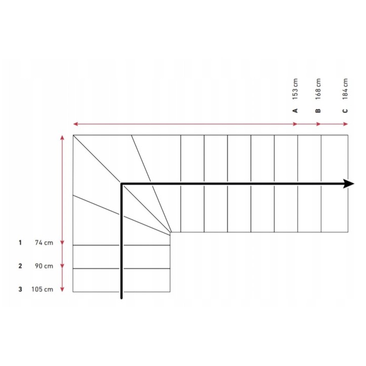 Escalier Dallas tournant - Hauteur à franchir 209cm à 275cm, Lx69cm