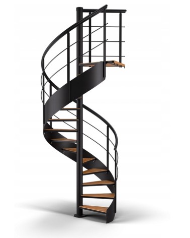 Escaliers CAMBRIDGE noir/hêtre, escalier en colimaçon - Hauteur à franchir 260cm à 325cm, Lx140cm