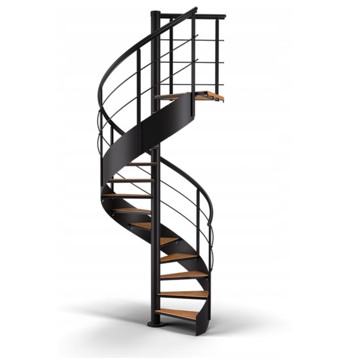 Escaliers CAMBRIDGE noir/hêtre, escalier en colimaçon - Hauteur à franchir 260cm à 325cm, Lx140cm