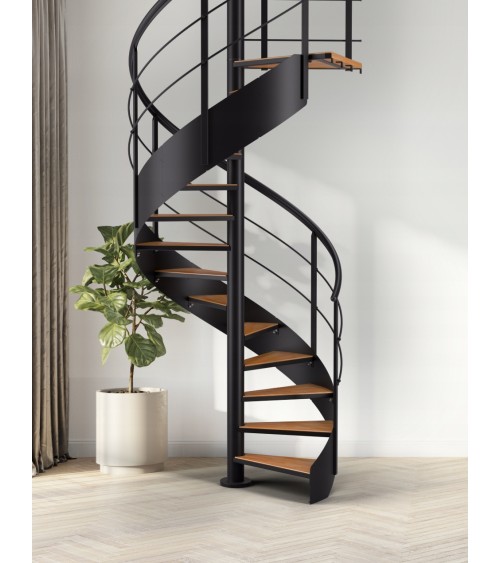Escaliers CAMBRIDGE noir/hêtre, escalier en colimaçon - Hauteur à franchir 260cm à 325cm, Lx140cm