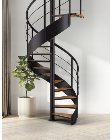 Escaliers CAMBRIDGE noir/hêtre, escalier en colimaçon - Hauteur à franchir 260cm à 325cm, Lx140cm