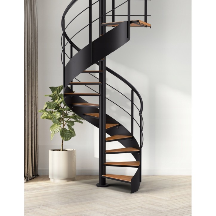 Escaliers CAMBRIDGE noir/hêtre, escalier en colimaçon - Hauteur à franchir 260cm à 325cm, Lx140cm