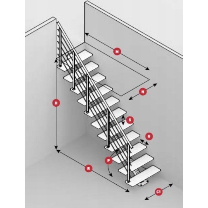 Escaliers Sydney - Hauteur à franchir 222cm à 270cm, Lx74cm