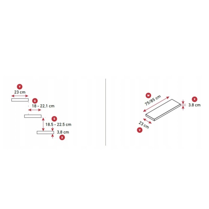 Escaliers Sydney - Hauteur à franchir 222cm à 270cm, Lx74cm