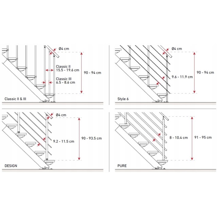 Escaliers Sydney - Hauteur à franchir 222cm à 270cm, Lx74cm
