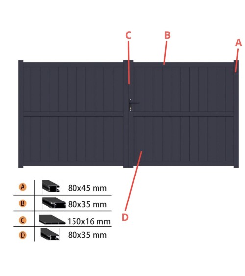 Portail Chiara 170x300 cm à 2 vantaux en aluminium