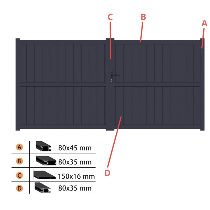 Portail Chiara 170x300 cm à 2 vantaux en aluminium