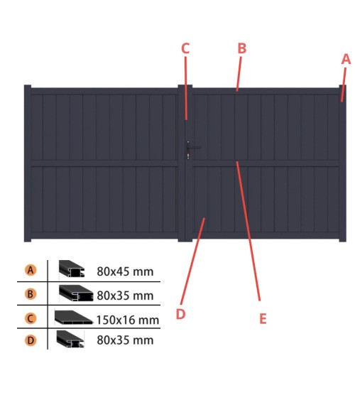 Portail Chiara 140x300 cm à 2 vantaux en aluminium
