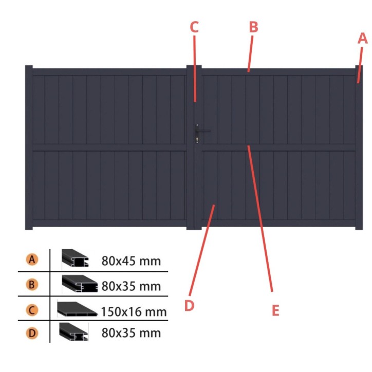 Portail Chiara 140x300 cm à 2 vantaux en aluminium