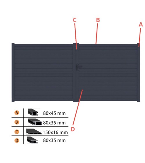 Portail Léandro 170x300cm ? 2 vantaux en aluminium