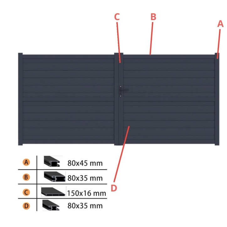 Portail Léandro 170x300cm ? 2 vantaux en aluminium Portail Léandro 170x300cm ? 2 vantaux en aluminium