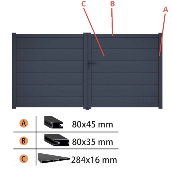 Portail Carlos 170x300cm ? 2 vantaux en aluminium