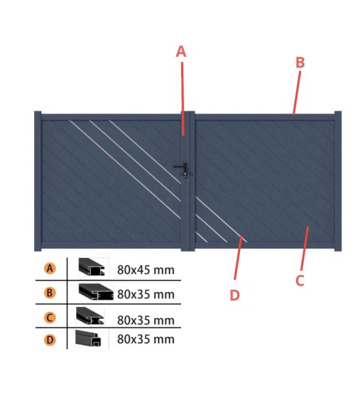 Portail Andrew 140x300cm ? 2 vantaux en aluminium