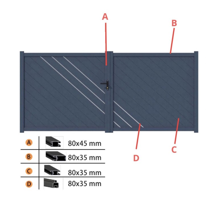 Portail Andrew 140x300cm ? 2 vantaux en aluminium