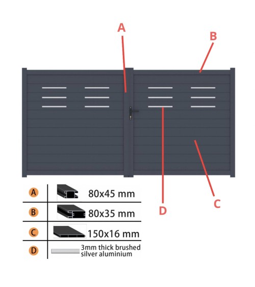 Portail Susan 170x300 cm ? 2 vantaux en aluminium