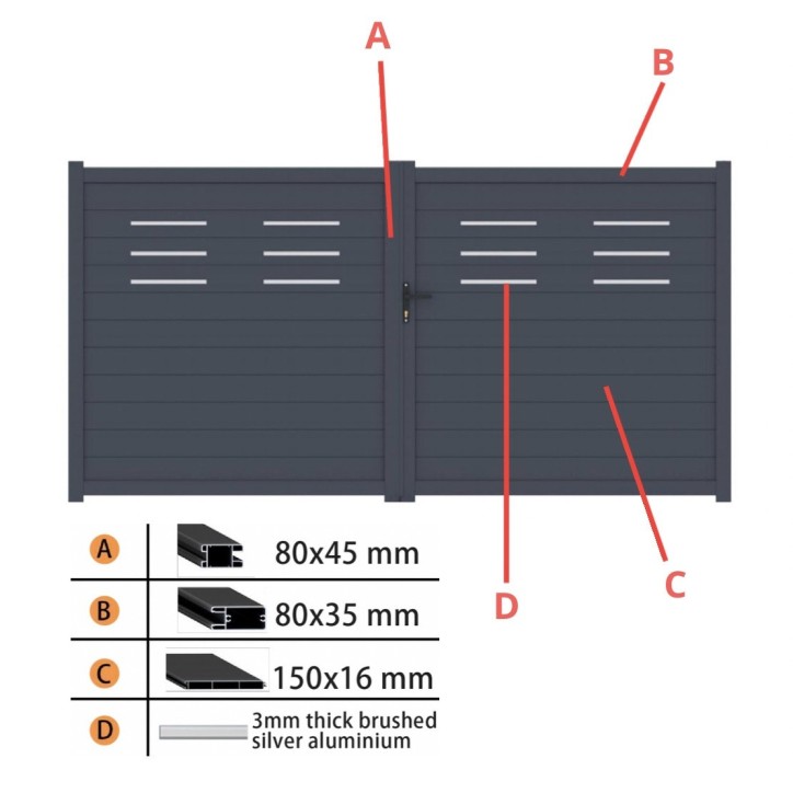 Portail Susan 170x300 cm ? 2 vantaux en aluminium