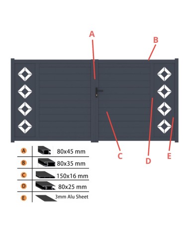 Portail Braga 150x320cm 2 vantaux en aluminium et 2 poteaux