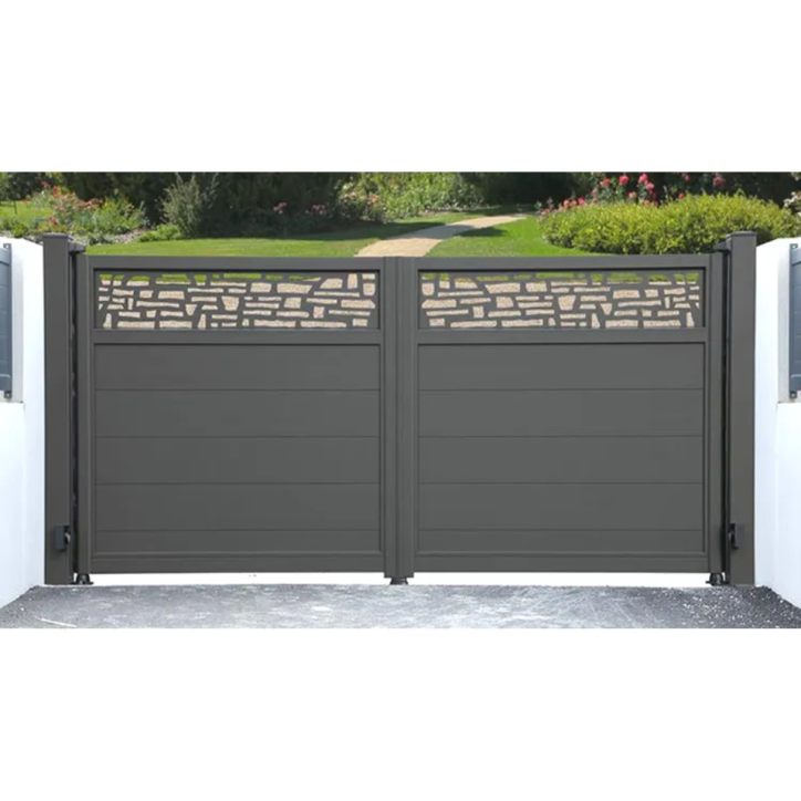Portail Braga 150x320cm 2 vantaux en aluminium et 2 poteaux