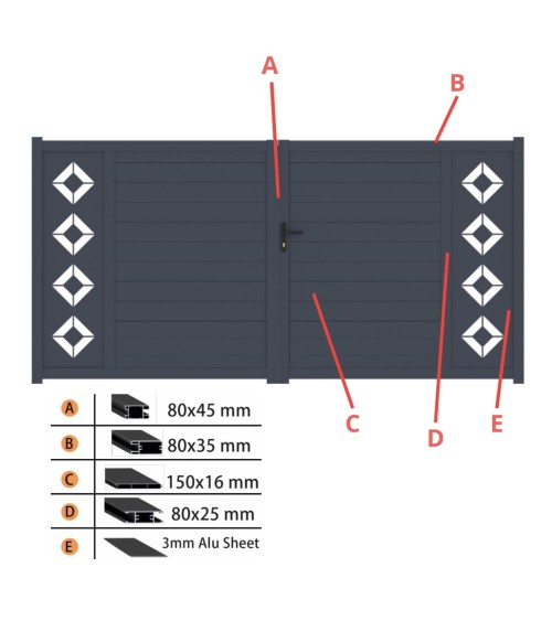 Portail Varna 150x300cm 2 vantaux en aluminium et 2 poteaux